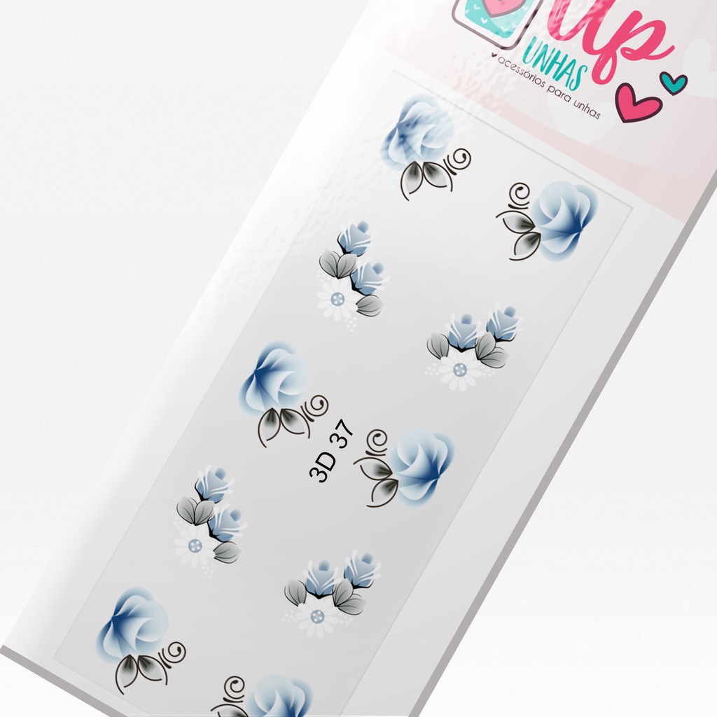 Adesivo 3D de Unhas-Rosas azuis de carga dupla e margaridas delicadas com azul - 3D 37 em Oferta na Shopee