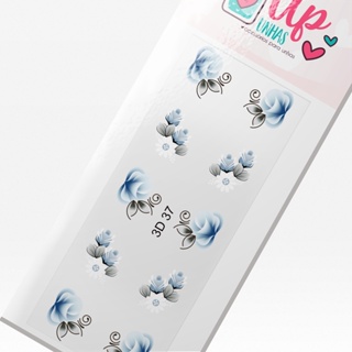 Adesivo 3D de Unhas-Rosas azuis de carga dupla e margaridas delicadas com azul - 3D 37 em Oferta na Shopee
