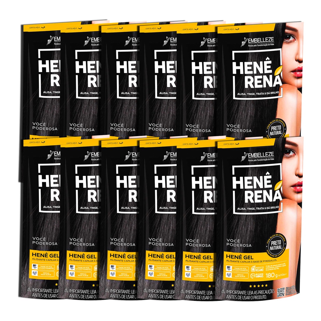 Kit Alisante Henê Rená Preto Natural Pouch 180g Embelleze - 12 Unidades em Oferta na Shopee