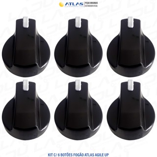 KIT COM 6 BOTÕES MANÍPULOS PARA FOGÃO ATLAS AGILE UP 100% ORIGINAIS DE FÁBRICA