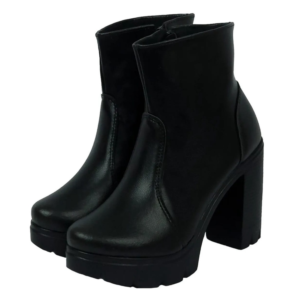 coturno plataforma Cano Curto Detalhe Em Zíper Feminino Confortável