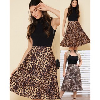 Saia Plissada Midi - Estampas Onça - Cintura Alta - Moda Evangélica-00033