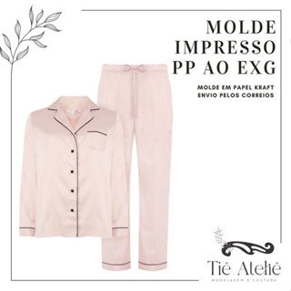 MOLDE EM PAPEL KRAFT DE PIJAMA AMERICANO FEMININO LONGO PARA COSTURA MODELAGEM EM PAPEL KRAFT em Oferta na Shopee