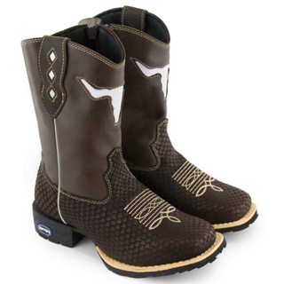 Bota Botina Infantil Texana Country Rodeio Cowboy Couro Bico Quadrado em Oferta na Shopee