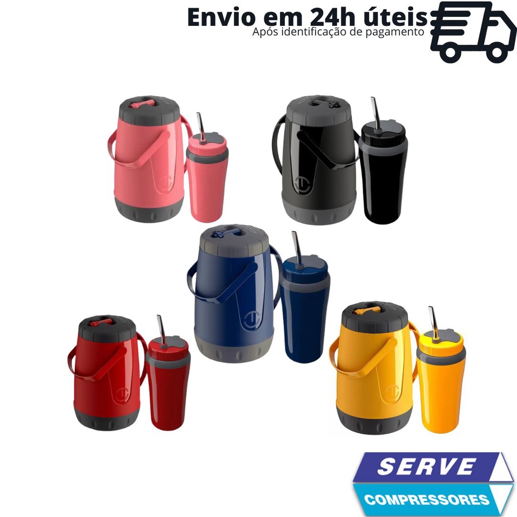 Kit terere, Copo Termico 650ml + Bomba Inox + Garrafa, Jarra, Termica 2,5L, Chá Gelado, Verão, Praia, Piscina, Chimarrão