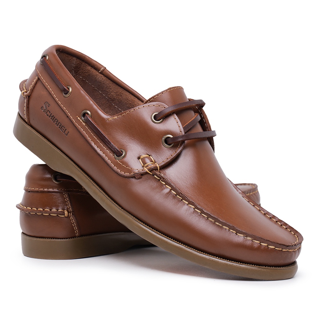 Mocassim Dockside 606 Marrom Escuro Couro Viena Masculino Casual Schiareli Confortável Novidade