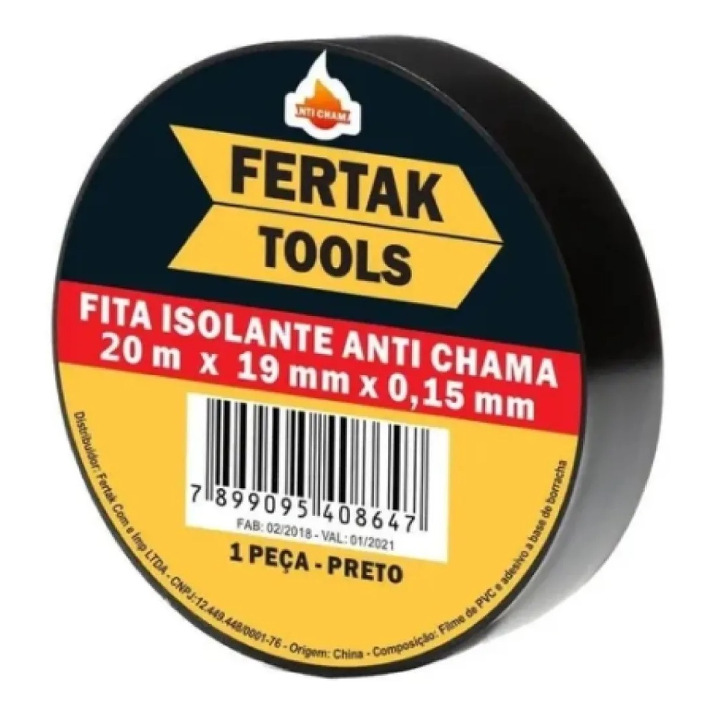 Fita Isolante Anti Chama 20mt X 19mm Preta FERTAK | Shopee Brasil