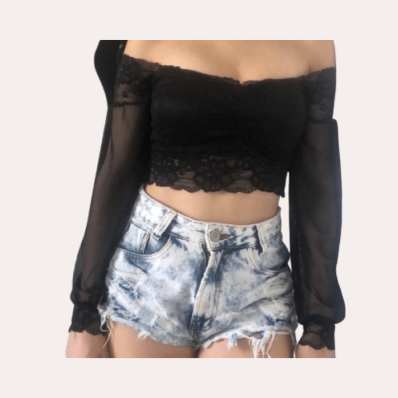Cropped Ciganinha Renda  Manga Longa Blogueira  Top Mandraka Juliete