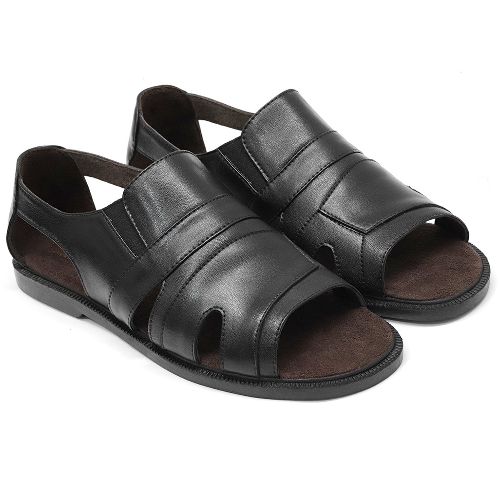 Detalhes do Sandalia Masculina Em Couro Legitimo Com Solado De Borracha Antiderrapante