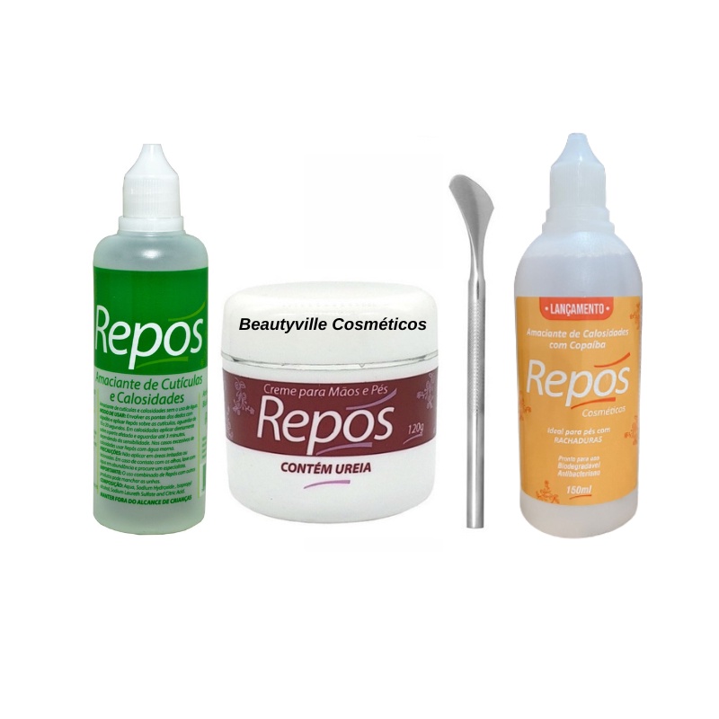 Kit Spa Pés Amolecedor Cuticulas 150ml Repos + Creme Ureia 120g + Amac Copaiba 150ml + Espatula 222 em Oferta na Shopee