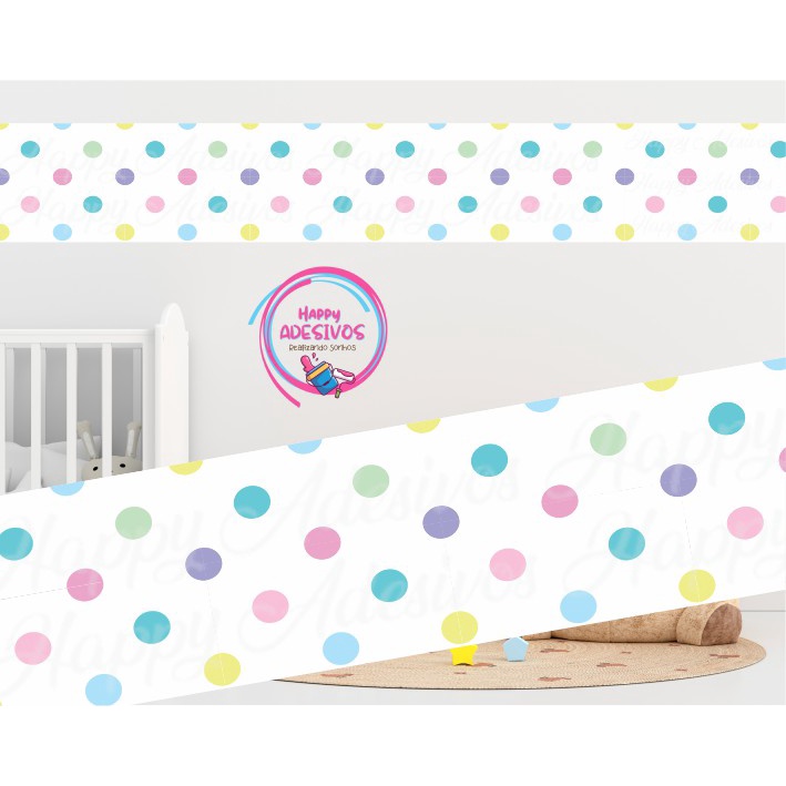 Faixa Adesiva Decorativa de Parede Adesivo de Parede Bolinhas Coloridas Póa Decoração Quarto Infantil Teen Menino Menina