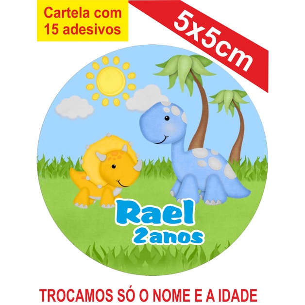 Adesivos Personalizados Dinossauro Baby 5x5cm Festa Aniversário Lembrancinha