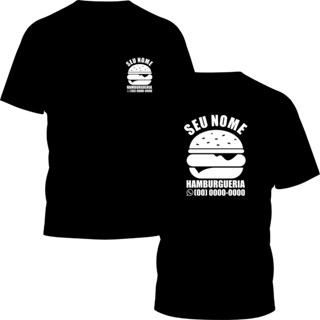 Camisa Camiseta Masculina Personalizada Hamburgueria Uniforme Trabalho Seu Nome Seu Numero Manga Curta Gola Redonda
