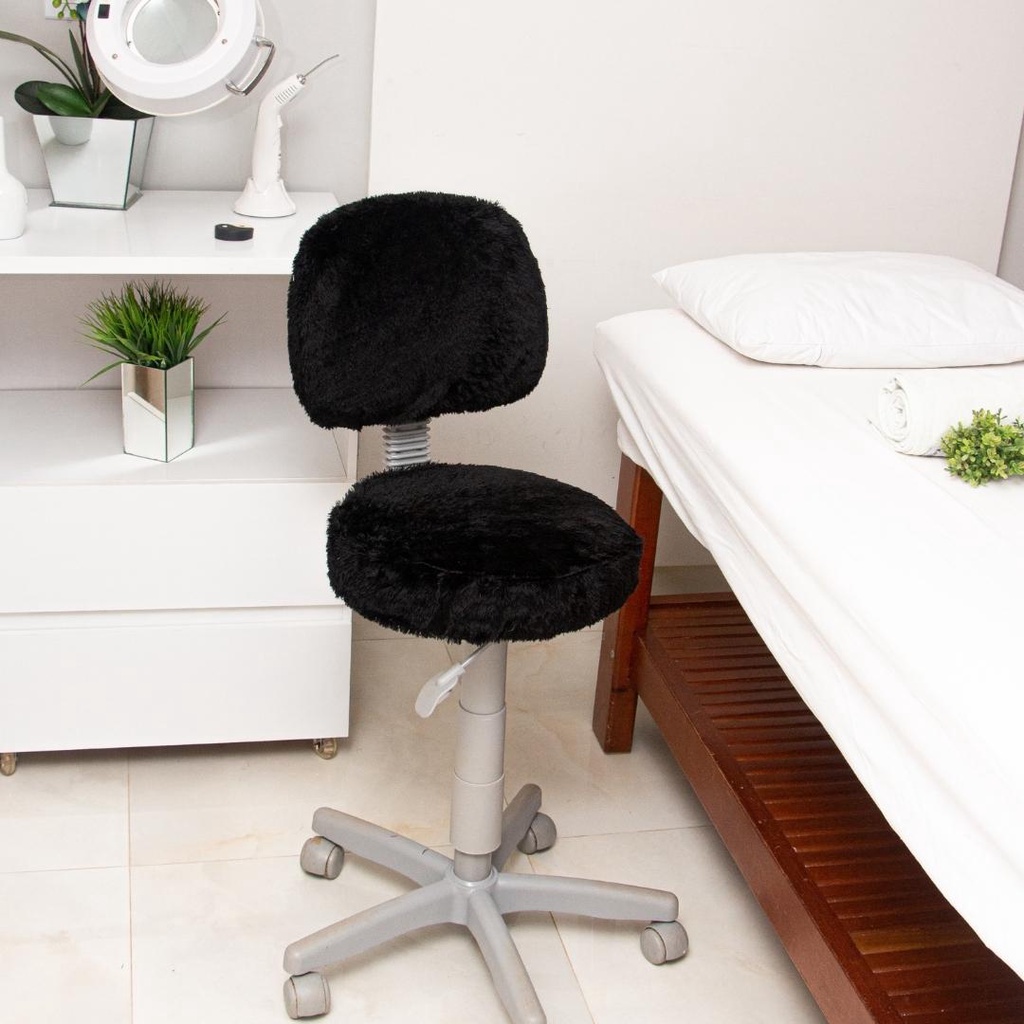 Capa Cadeira Mocho Q Pelo Curto Preta escritorio mocho salao estetica manicure maquiagem giratoria