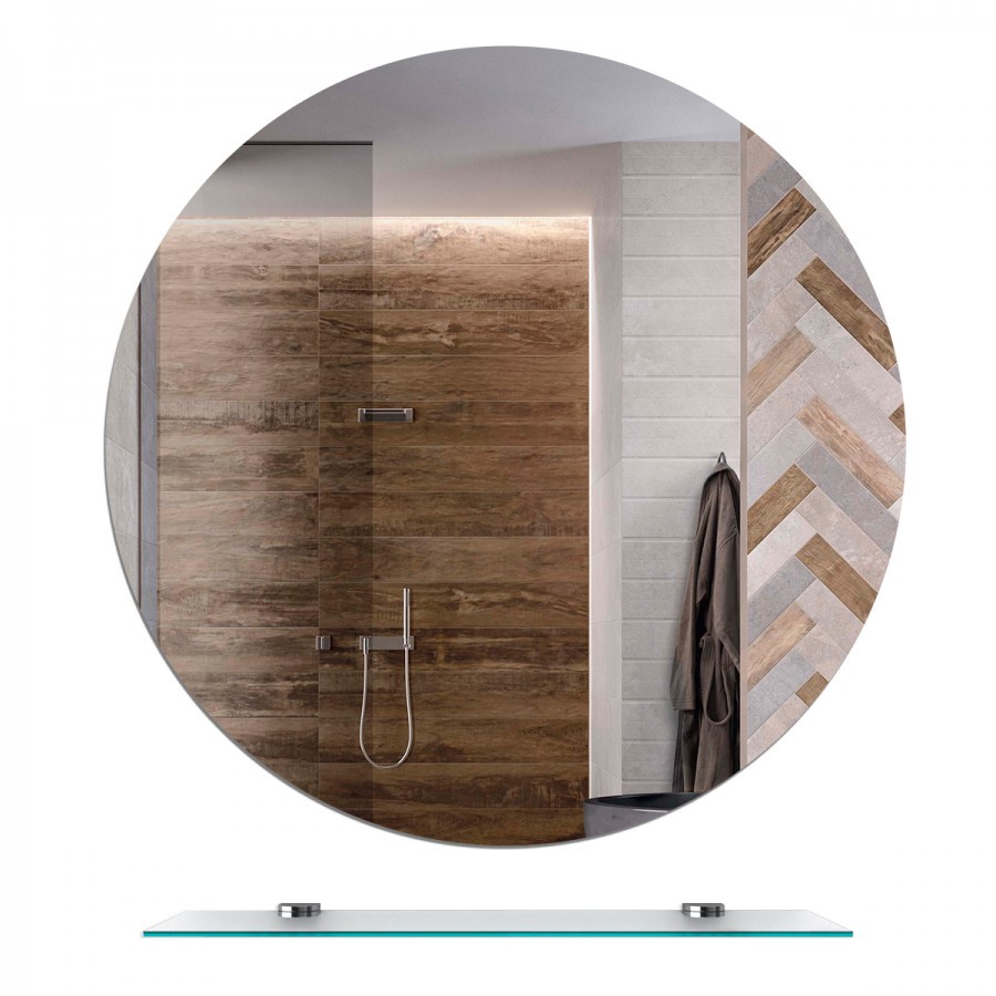 Espelho Redondo 60cm + Prateleira + Kit facil Instalação Decoração Banheiro Lavabo Sala Quarto loja