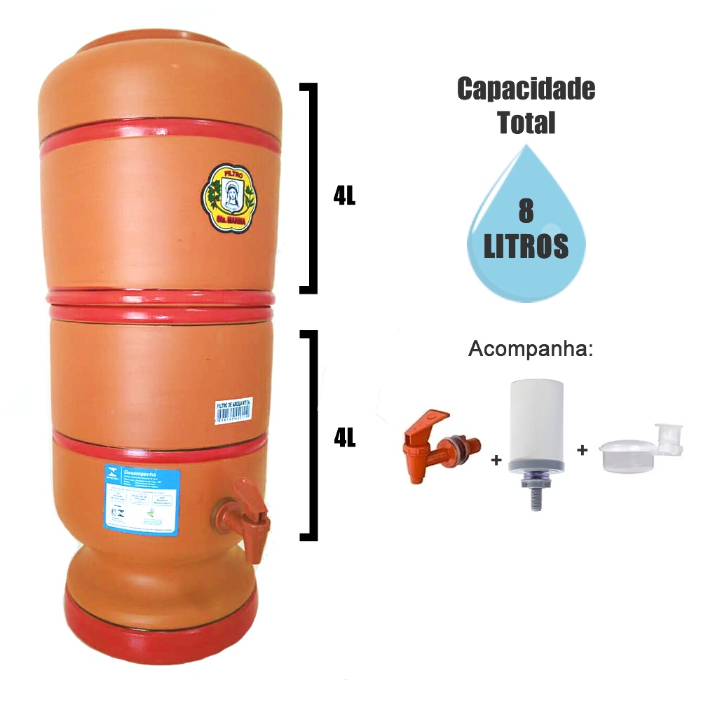 Filtro De Barro 8 Litros - C/1 Vela + Boia E Torneira