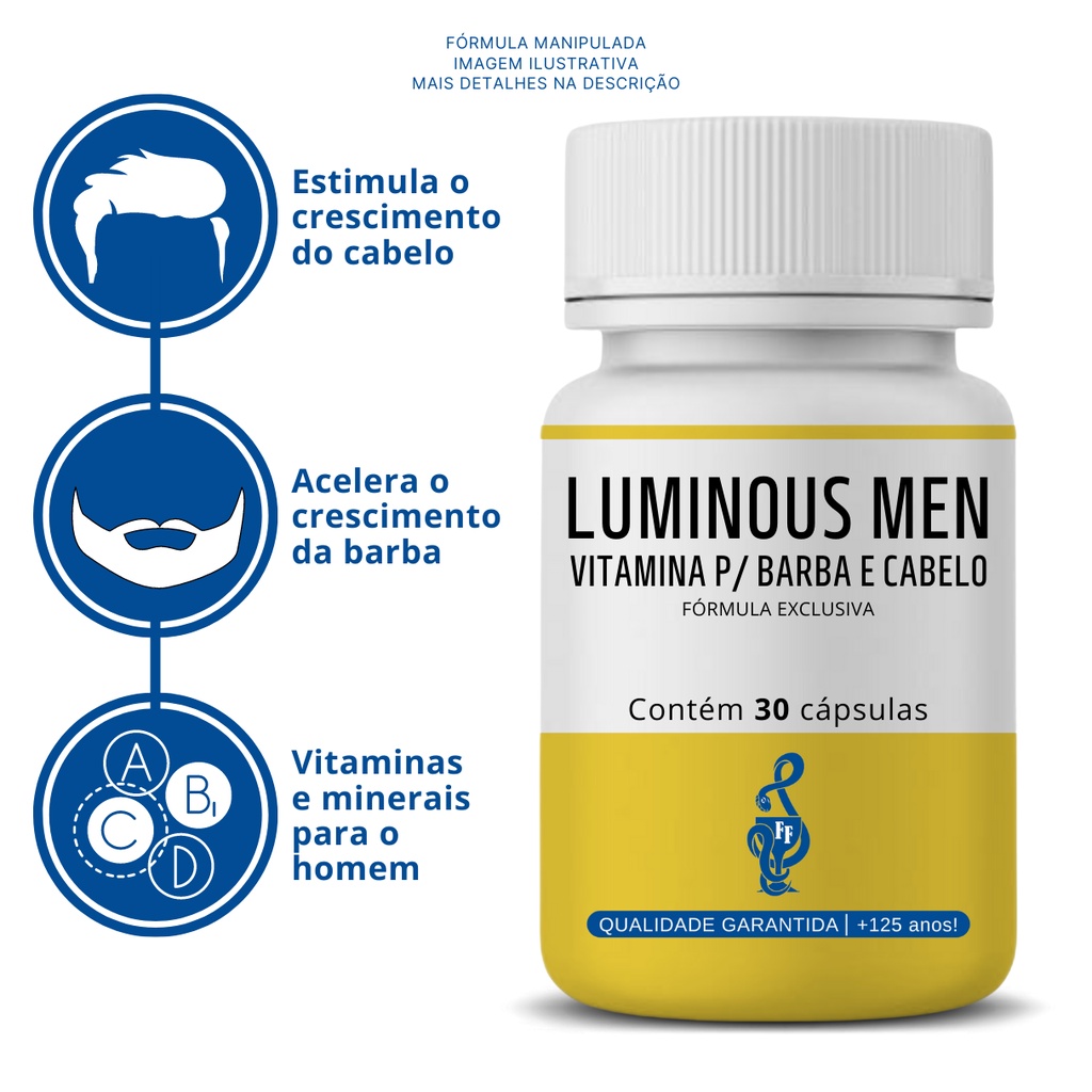 Luminous Men 30 CPS - ( Vitamina para Crescer Cabelo, Barba, Pele, Unha, Colágeno, Elastina, Hair, Antiqueda, Homem )