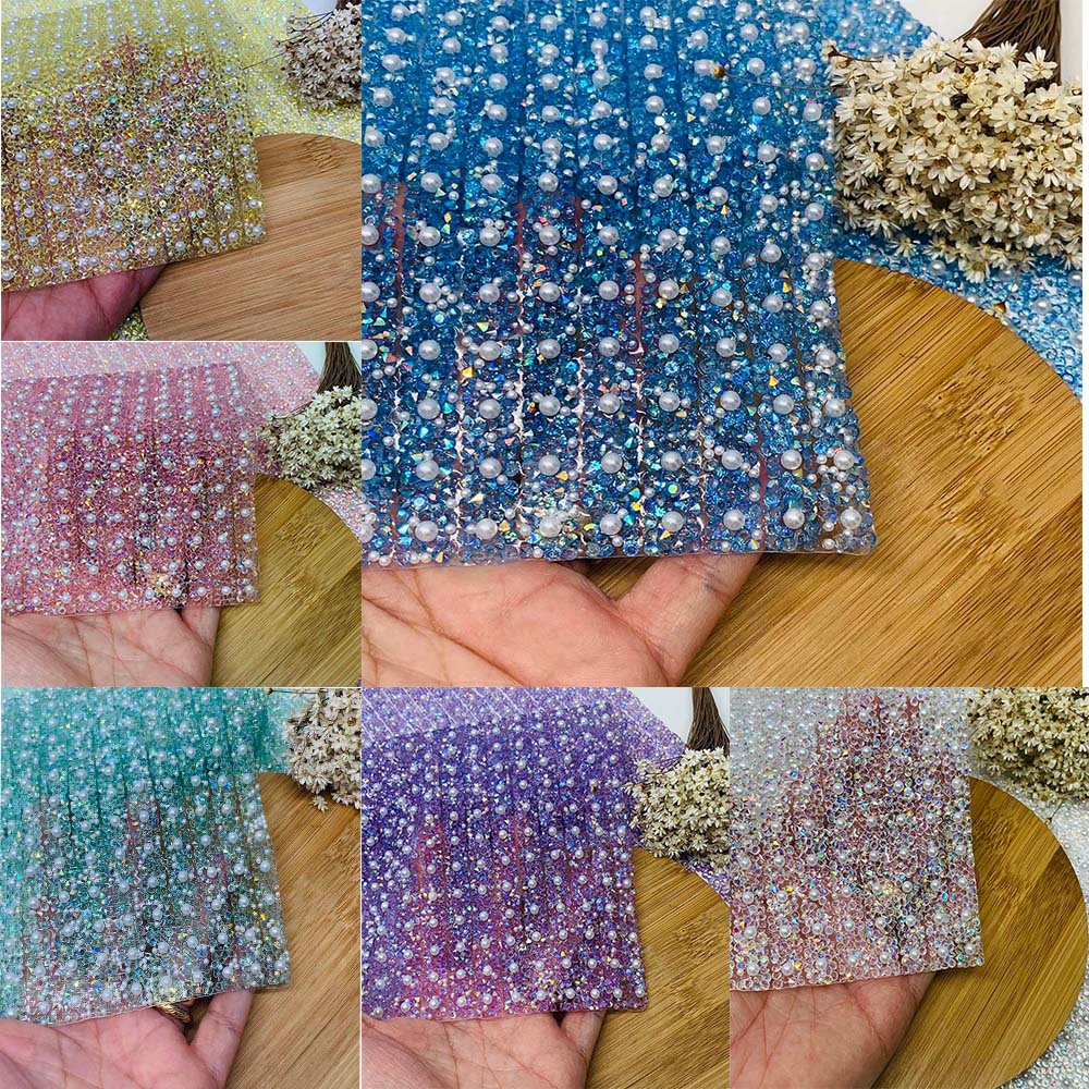 06 Tira Micro Manta Strass c/Pérola Termo Colante 1.0cmx40cm