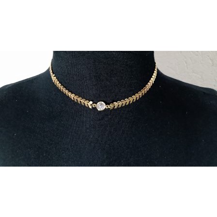 Colar Gargantilha Choker Folheado, Escama de Peixe com Zirconia.