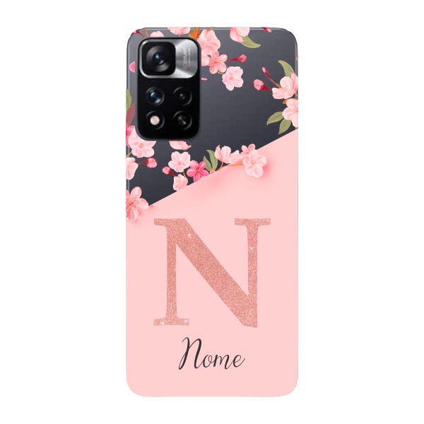 Capinha para Xiaomi Note 11 Pro+ Anti Impacto Personalizada - Delicate Flowers Rosa com nome e inicial
