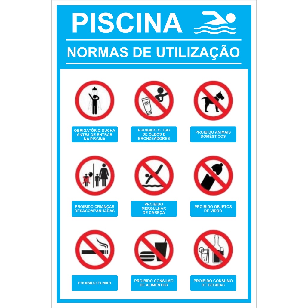 Placa De Sinalização | Normas De Utilização Da Piscina 20x30 em Oferta na Shopee