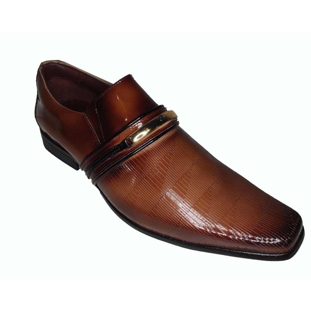 sapato social couro envernizado laser caramelo gofer