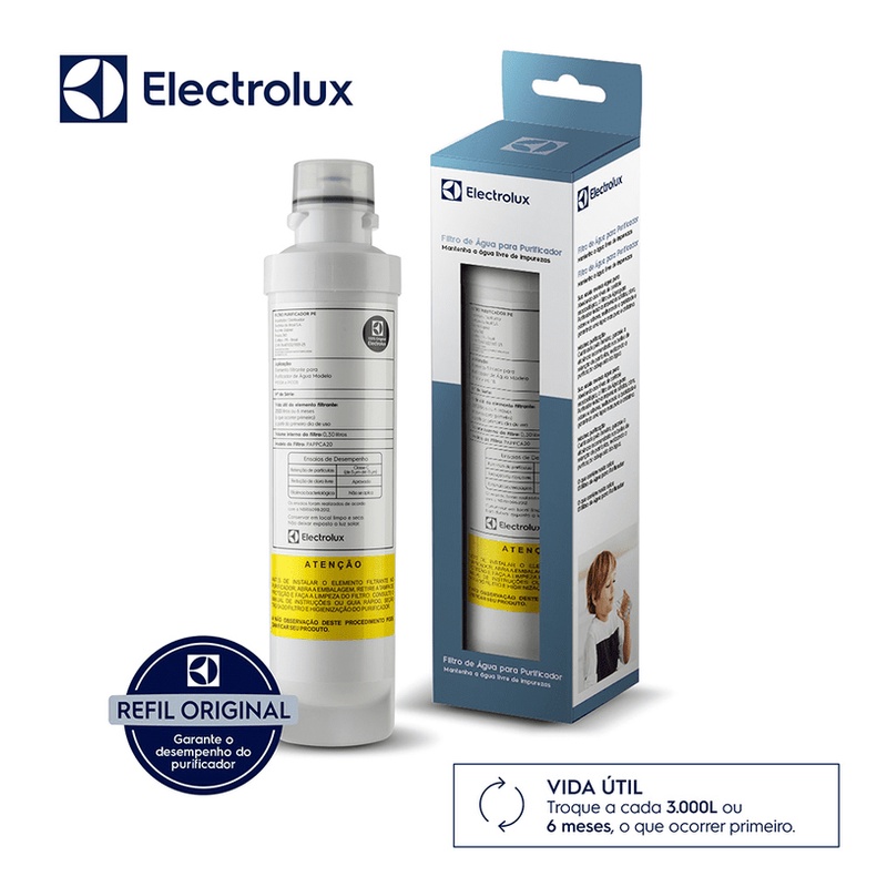 Filtro/Refil Original para Purificador de Água Electrolux PC41X / PH41B / PH41X / PC41B / PE11B / PE11X – Refil longa duração: troque a cada 12 meses