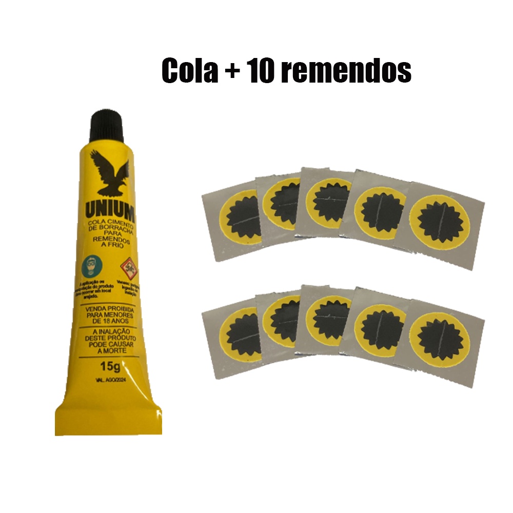 Kit Reparo Pneu Bike 10 Remendos Vipal + Cola Unium em Oferta na Shopee