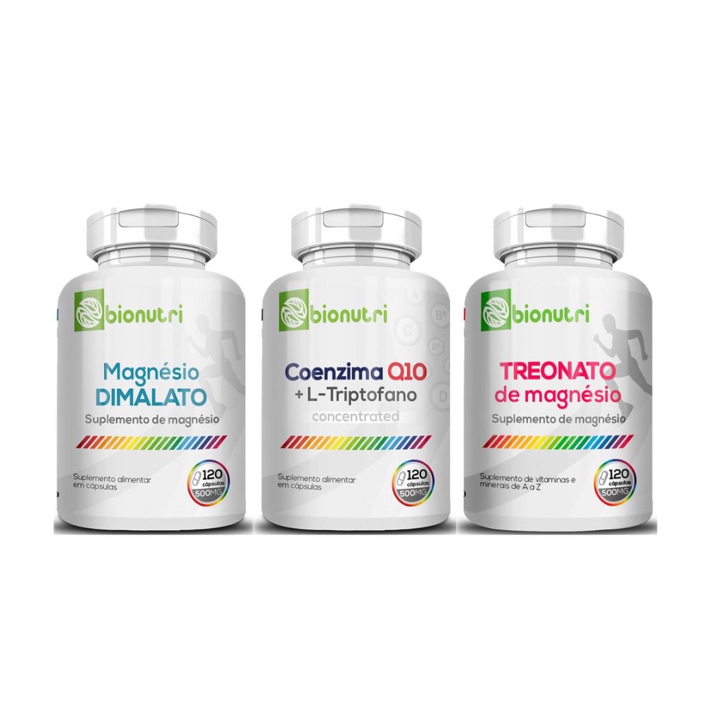 Kit Coenzima Q10 + Magnésio Dimalato + Maginésio Treonato 500mg 120 Cápsulas Bionutri