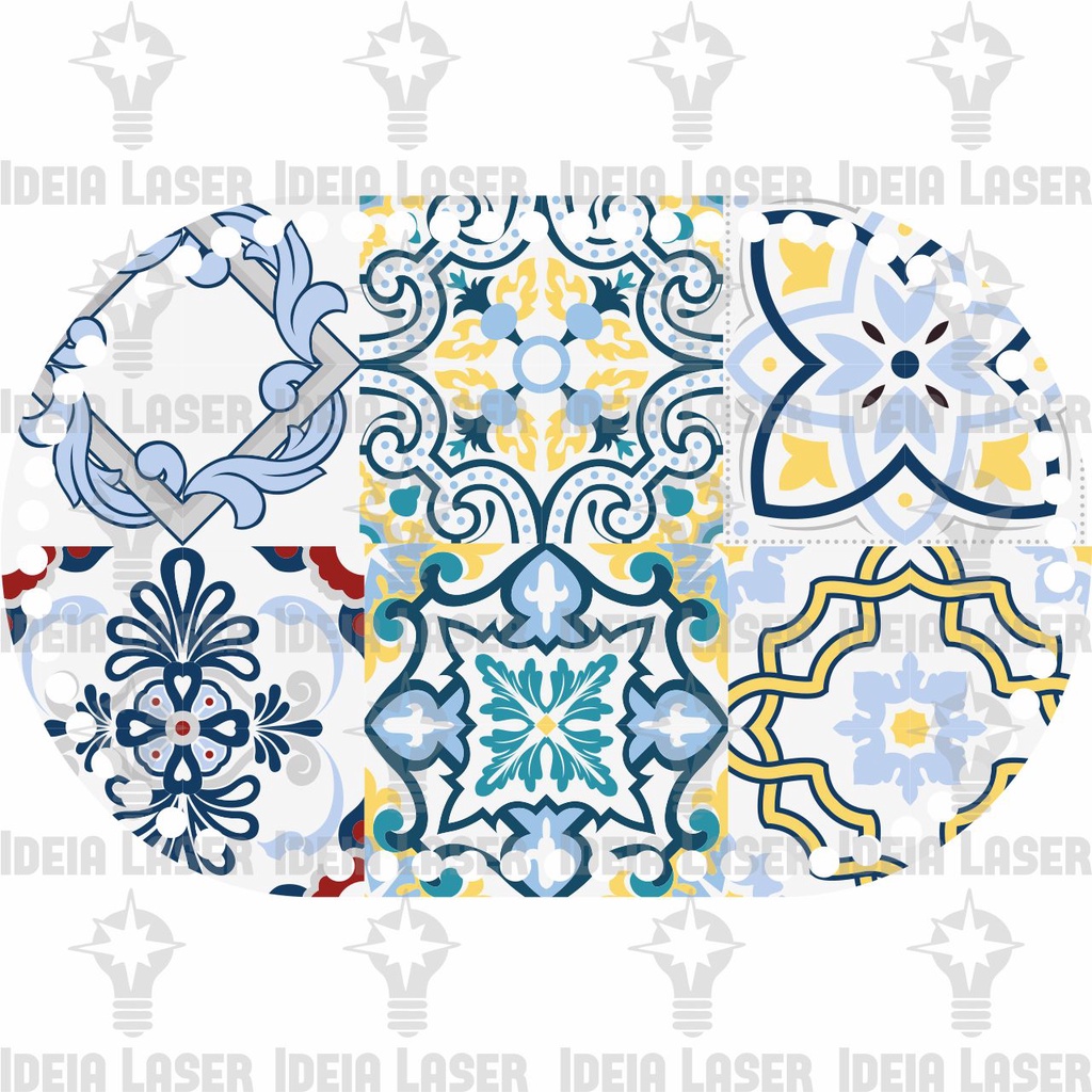Base MDF Fio de Malha Crochê Base Reta e Mateira Azulejo Português Mod3 18x28