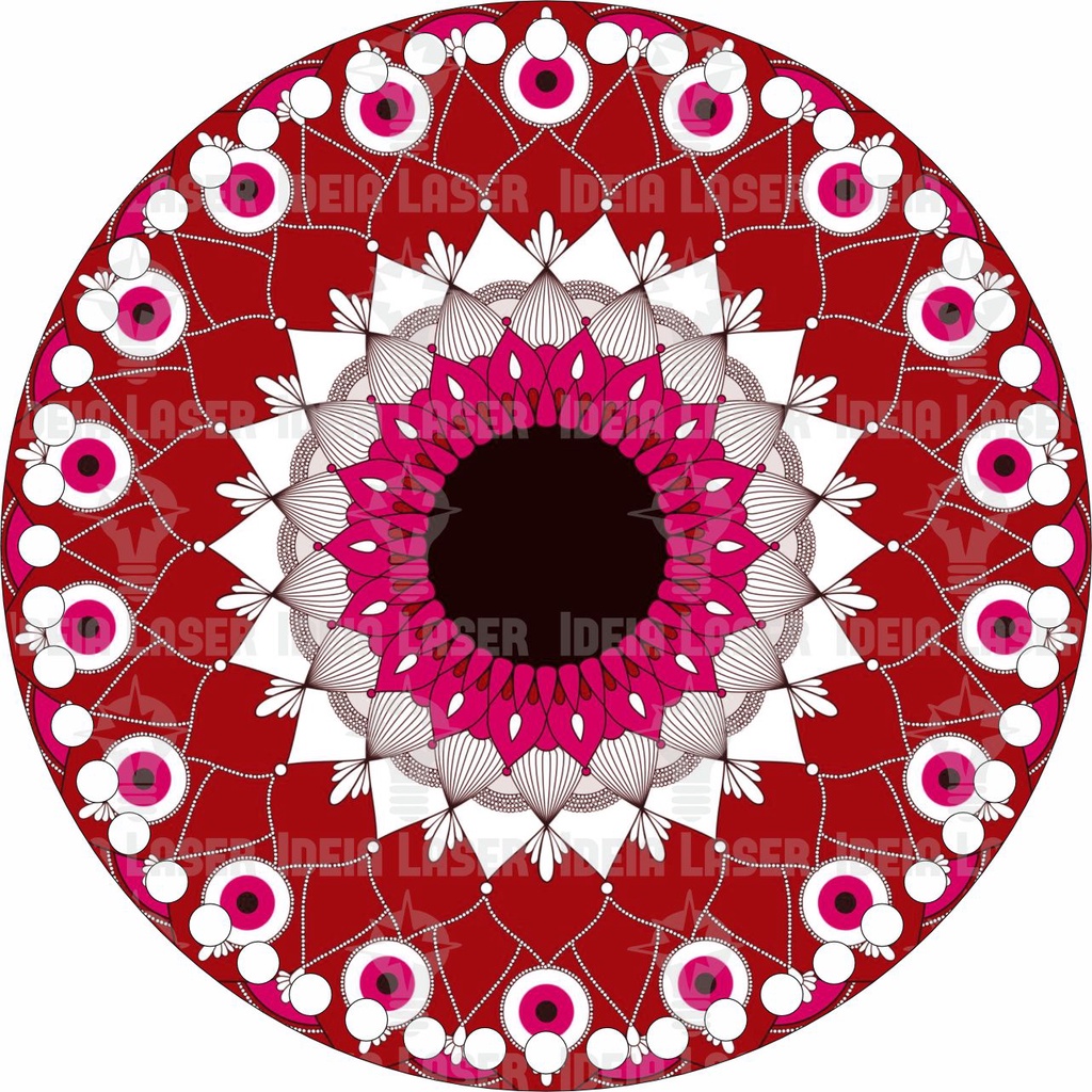 Base MDF Fio de Malha Crochê Redonda Mandala Olho Grego Vermelho