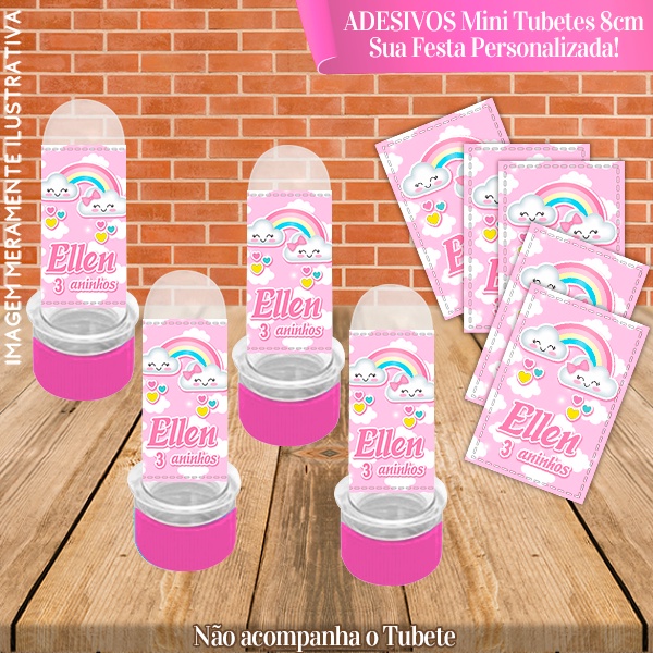 30 Adesivos de Mini Tubete 8cm Personalizado Chuva de Amor