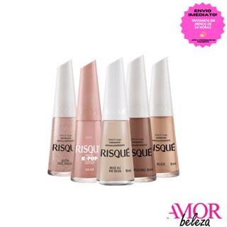 Kit Risque Esmaltes Tons de Nude c/5 ( Bege eu me beija, Cappuccino, Chick Pop, Nude, Gota dos Anjos )