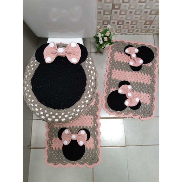 jogo de banheiro minie feito de crochê kit para o banheiro com 3 peças