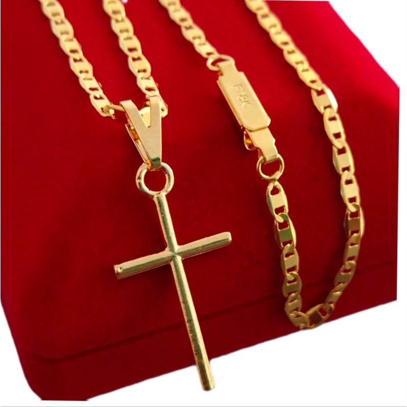 Cordão Correntinha Piastrini Masculina Banhada A Cor Ouro 18k Fina + Pingente Cruz Palito em Oferta na Shopee