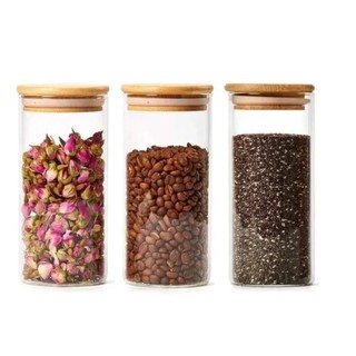 Kit 3 Potes Porta Mantimento Redondo em Vidro Borosilicato com Tampa de Bambu 160ml em Oferta na Shopee