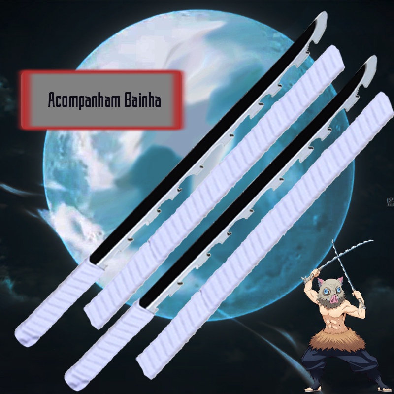 2 Espadas / Katana com Bainha Demon Slayer / Kimetsu no Yaiba Inosuke Decoração Cosplay Treino