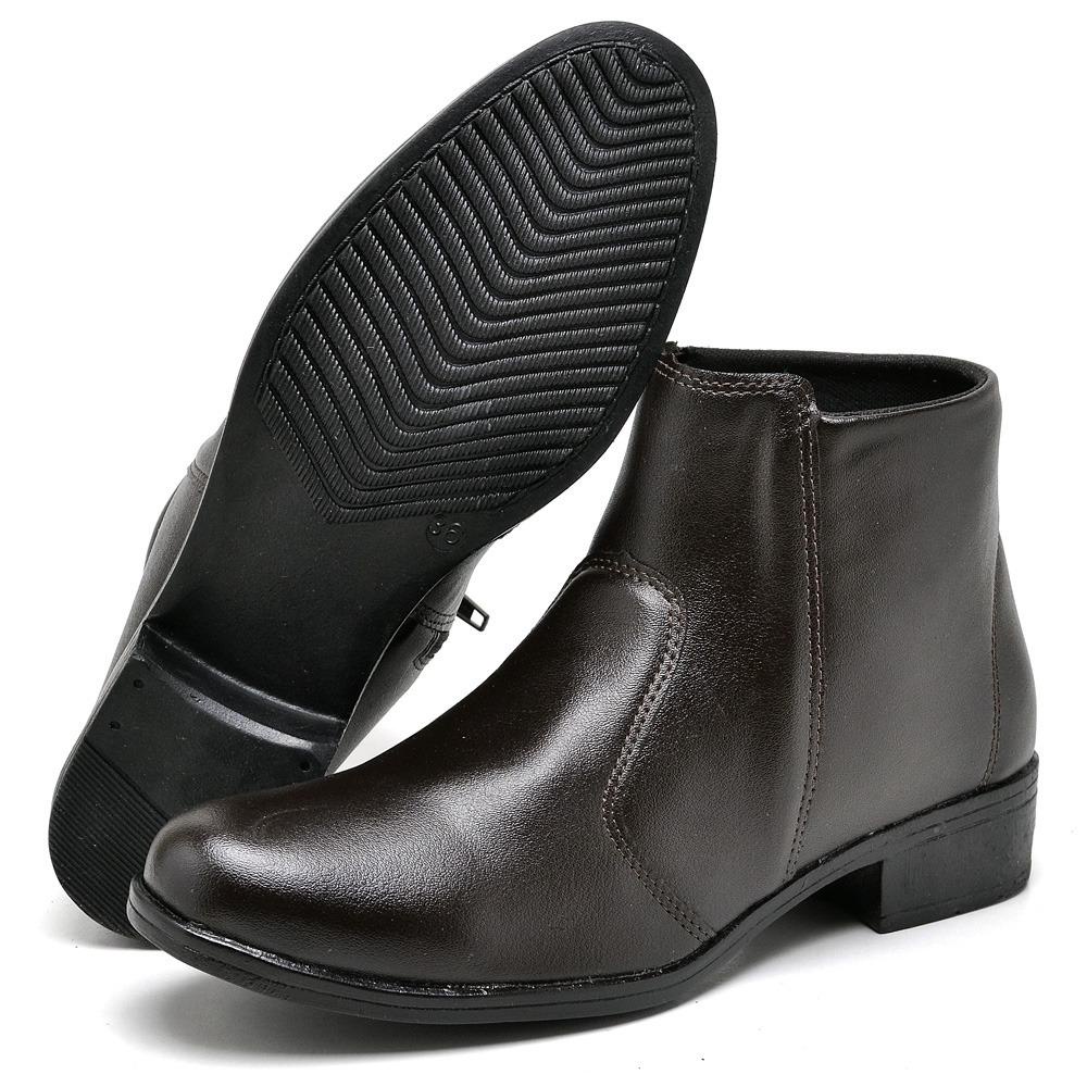 Bota Feminina Cano Curto Marrom Escuro  Zíper Lateral e Fácil de Calçar em Oferta na Shopee