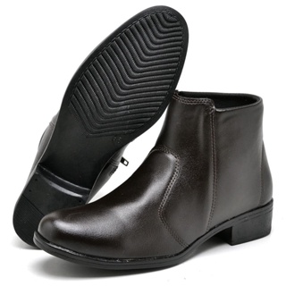Bota Feminina Cano Curto Marrom Escuro  Zíper Lateral e Fácil de Calçar em Oferta na Shopee