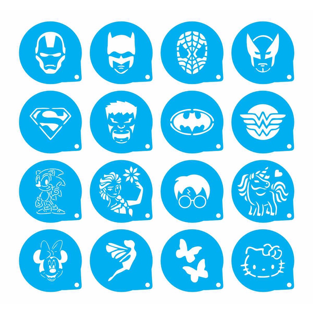 kit Stencil Personagens (18) Infantis 16 Moldes 7x7cm ,