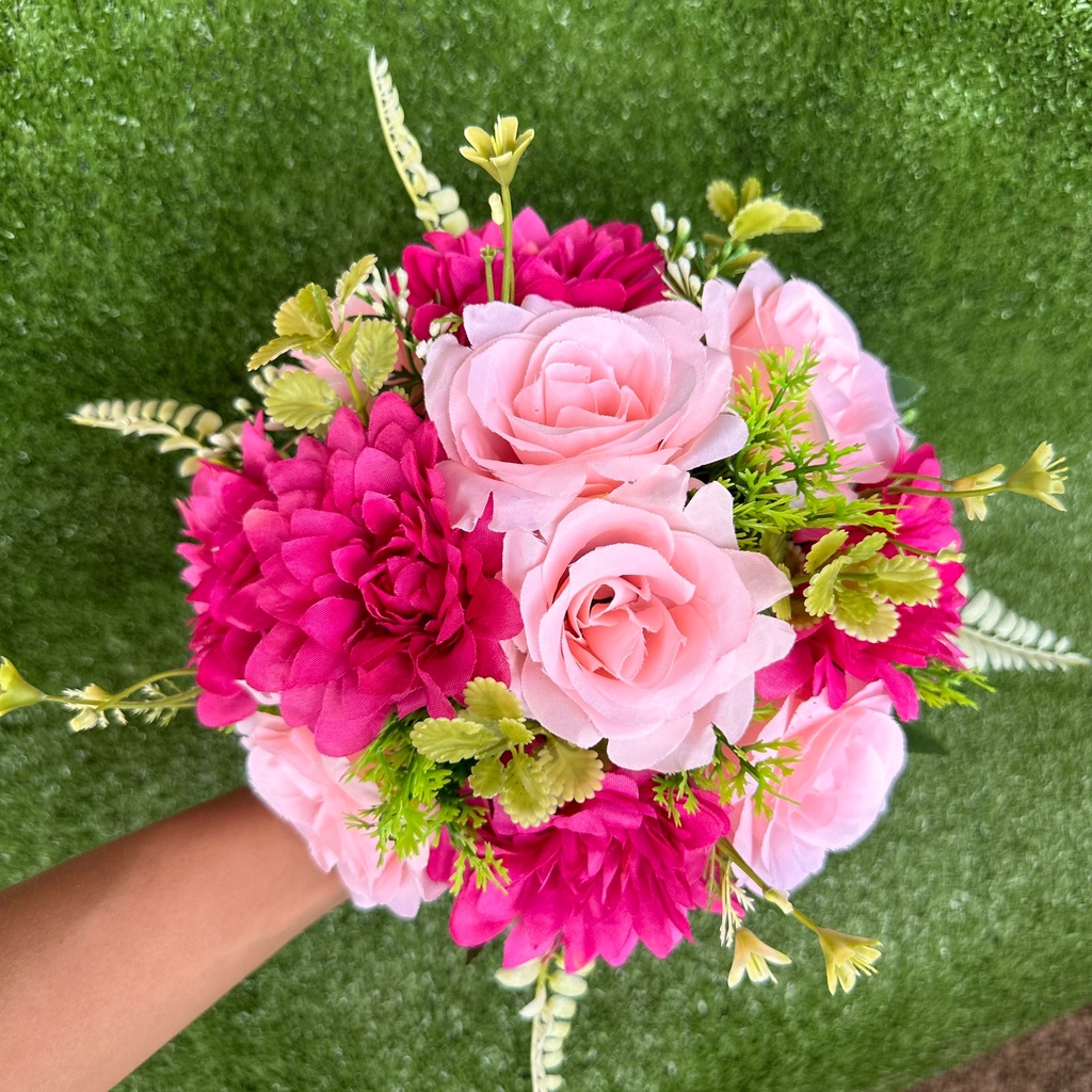 Buquê de noiva tons de rosa flores artificiais casamento fúcsia | Shopee  Brasil