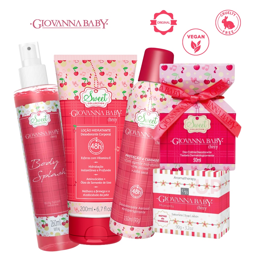 Giovanna Baby  Body Splash Cherry Loção Hidratante Cherry  Sabonete Cherry Desodorante Roll-On