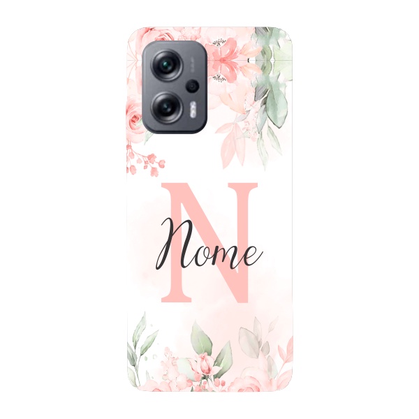 Capinha para Xiaomi Poco X4 GT Anti Impacto Personalizada - Folhas Rosa com nome e incial