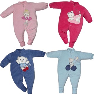 Kit 2 Peças Macacão Plush Bebe Bordado Menino E Menina
