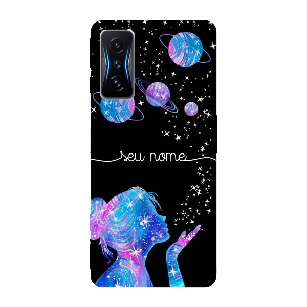 Capinha para Xiaomi Poco F4 GT Anti Impacto Personalizada - Menina Universo com nome manuscrito
