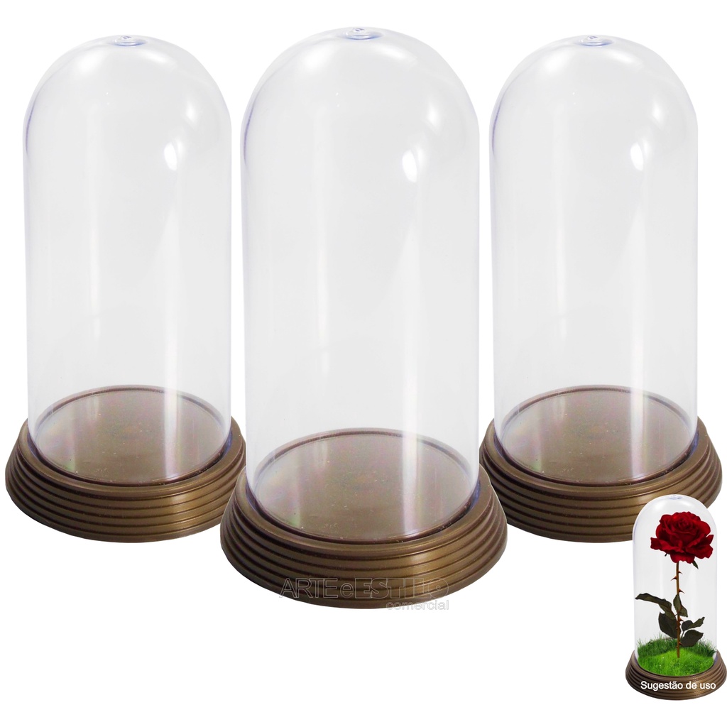 3 Redomas De Acrílico Cúpula Base Dourada Grande G 19 Cm dia das mães em Oferta na Shopee