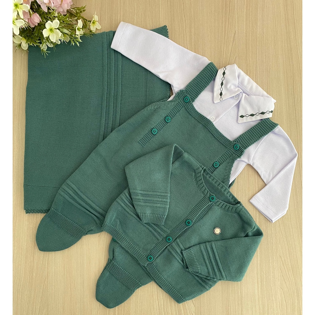 Saída Maternidade Menino Tricot Charles Verde Pistache Verde Pistache P