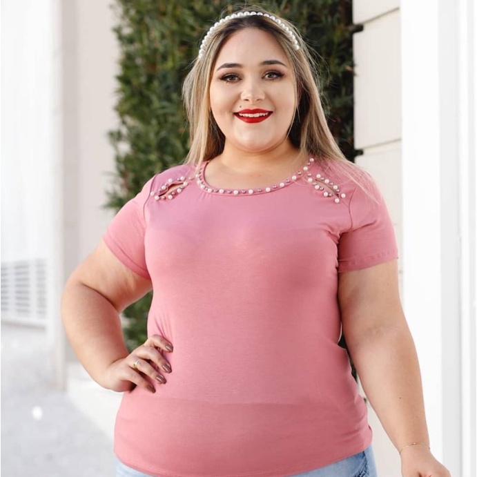 Blusa Feminina Plus Size com Pérolas Circulares - GG / EXG