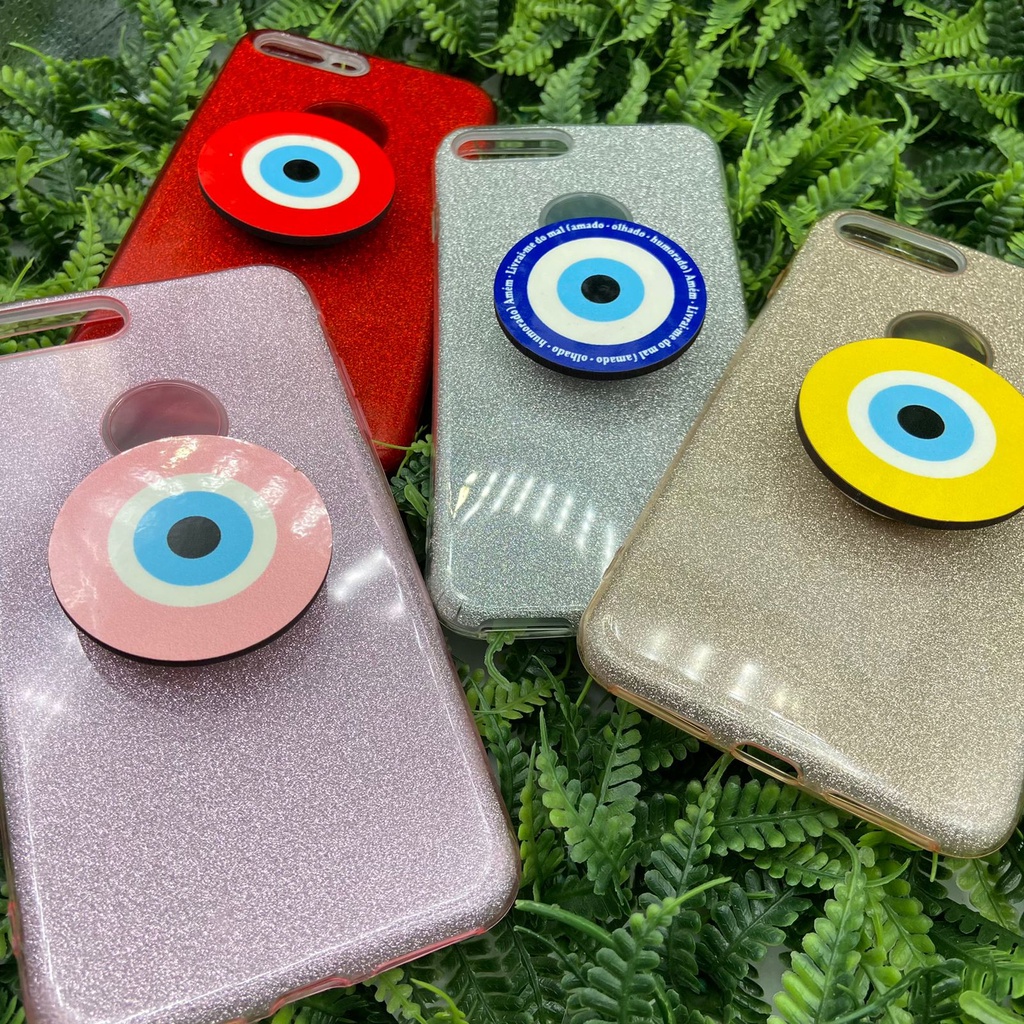 Capa com brilho + suporte de olho grego iPhone 7/8 Plus