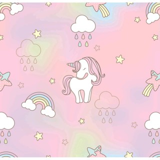 Papel De Parede Adesivo Lavável sala Unicórnios Arco Iris 2.5m